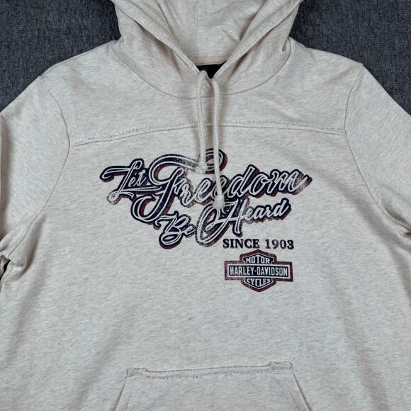 Harley-Davidson Cream Hoodie with Black Graphics Large, EUC! - Picture 2 of 7